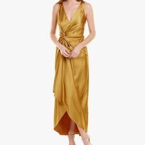 HALSTON Women's Reilly Satin Twist High-Low Draped Cocktail Dress in Gold Color